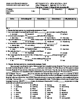 Đề thi học kỳ I môn Tiếng Anh Lớp 9 - Năm học 2014-2015 - Phòng GD & ĐT Hoài Nhơn (Có đáp án)